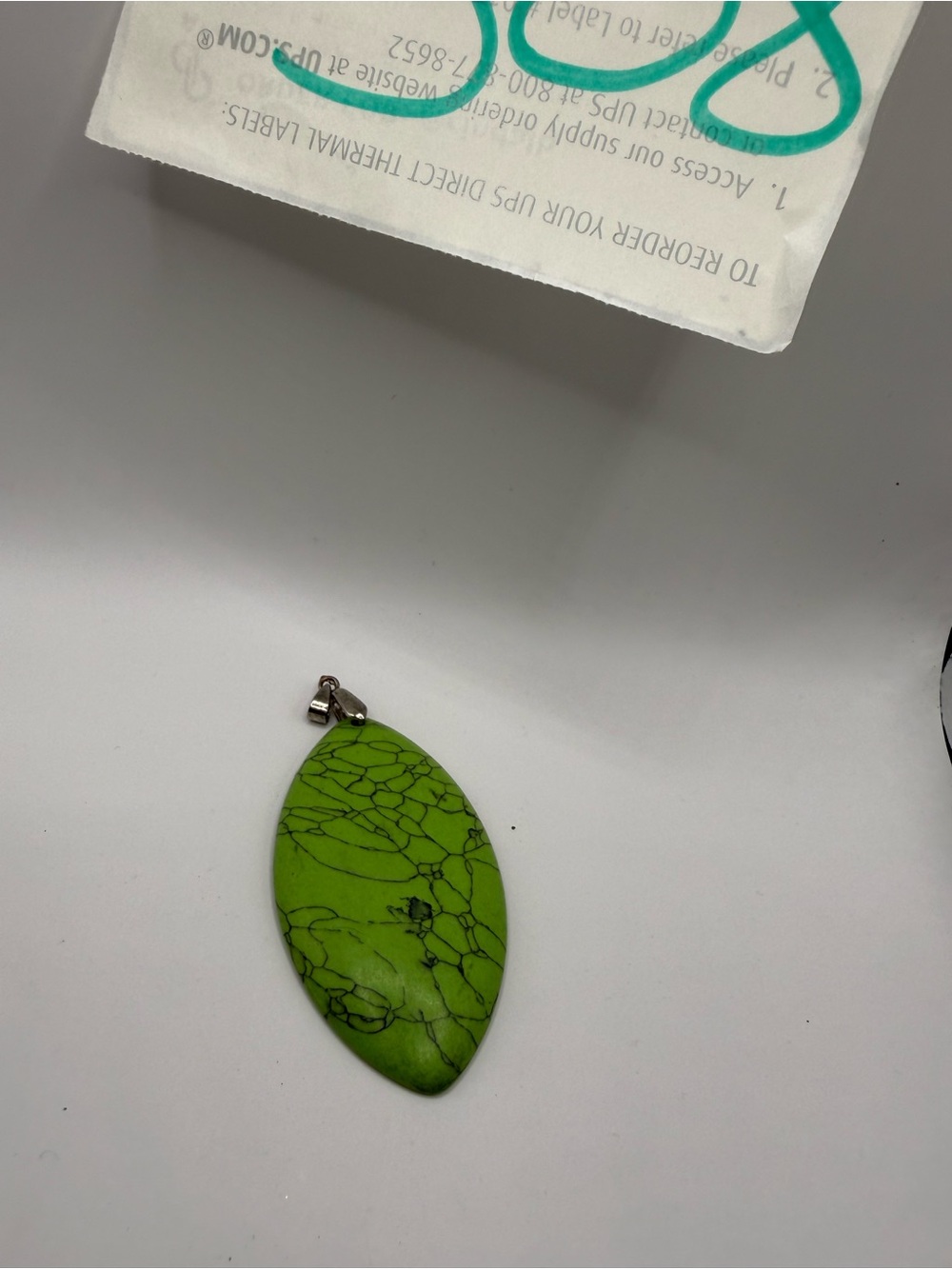 Green Marble Teardrop Pendant Necklace - Unbranded